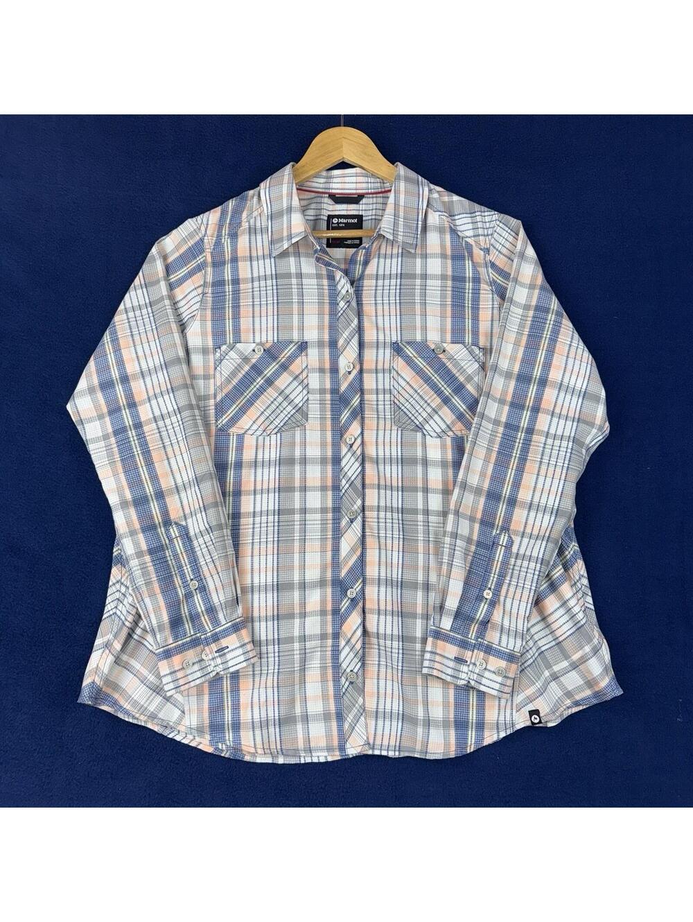 Marmot Shirt Womens 1X Plaid Button Up Long Sleeve Casual Lightweight Outdoor